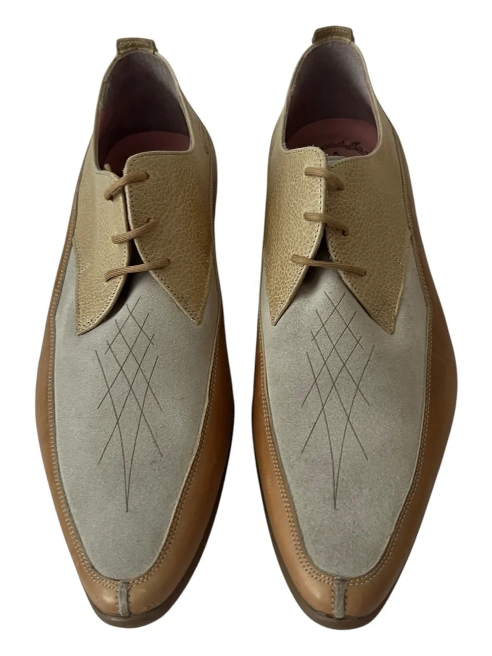 John Fluevog James Dean Tan With Beige Combo Shoes Size 11